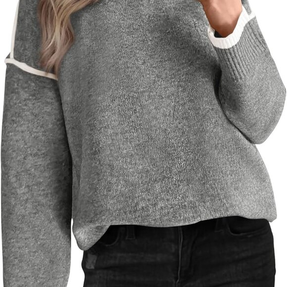 Women's 2024 Fall Trendy Ribbed Knit Sweater - Casual Crew Neck Loose Pullover‎ - Picture 5 of 6